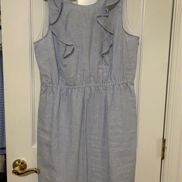 NWT J. Crew Factory Sleeveless Seersucker Ruffle Dress in Size 12 - Picture 2 of 6